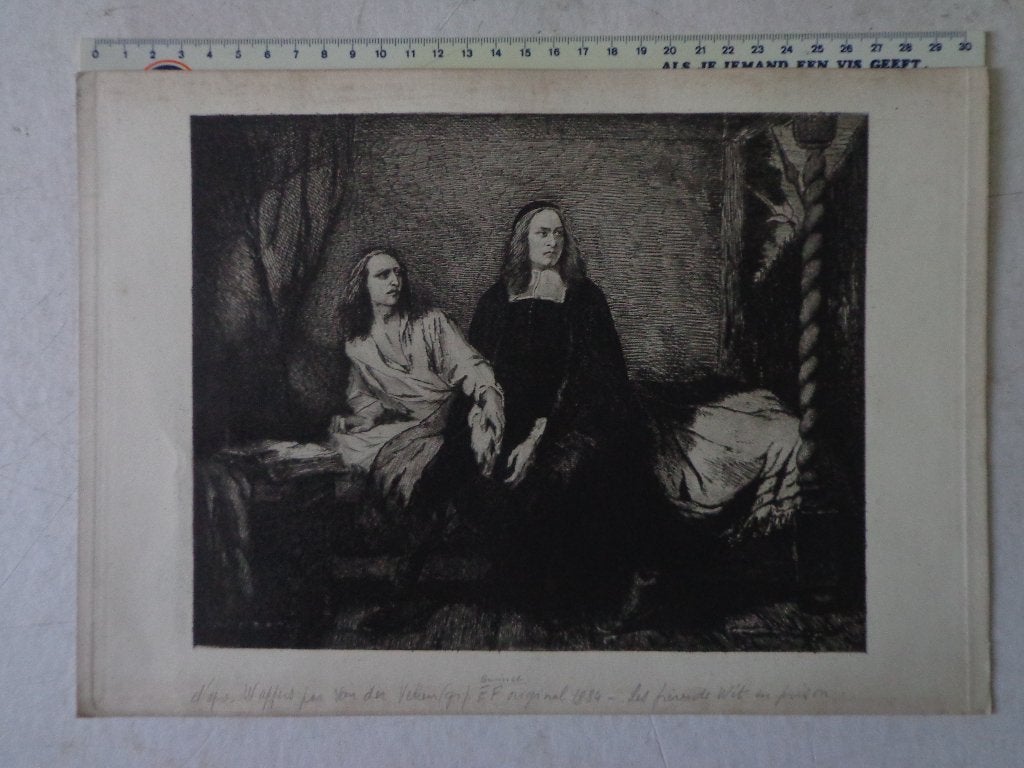 19de eeuwse ets naar Wappers door Van der Veken 1884, Enlèvement ou Envoi, Eau-forte, 1800 - 1899
