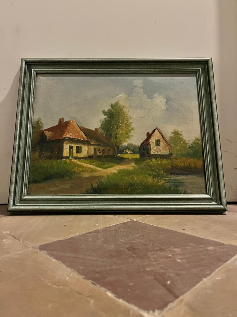 Peinture de ferme rustique dans un cadre en bois, Enlèvement