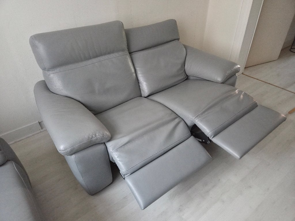 Canapés Natuzzi - Light Grey - 3 pl. + 2 pl. relax (élec.), Trois personnes, 100 à 125 cm, 200 à 250 cm, Cold Light Grey