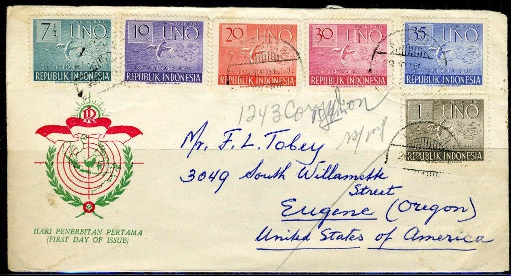 INDONÉSIE : ZB 101/106 LETTRE 1951 Nations Unies, Envoi, Affranchi, Asie du Sud