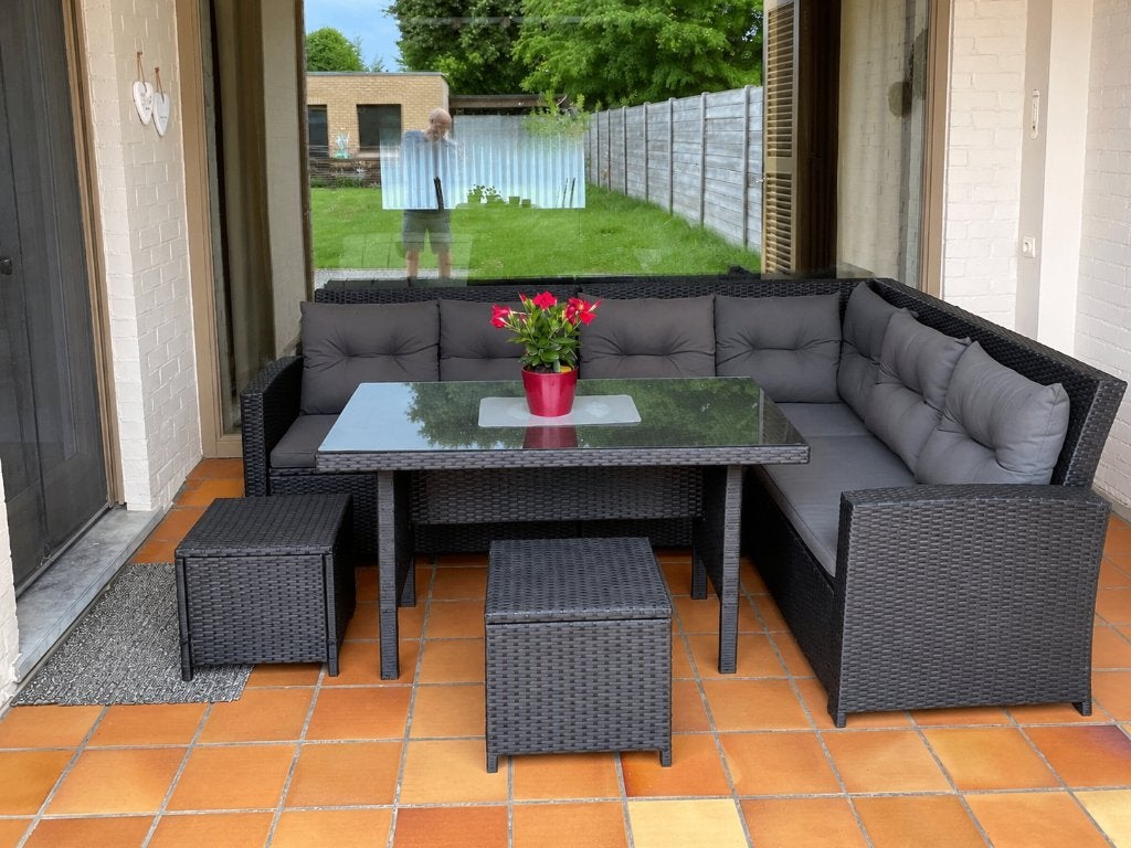 Tuinset met tafel en 2 krukjes, Ophalen, Kunststof, Gebruikt, Tuinset