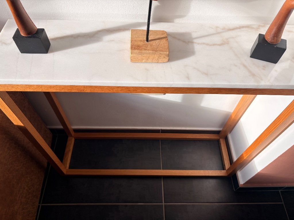 Console marbre et chêne massif, Maison & Meubles, Enlèvement, Comme neuf