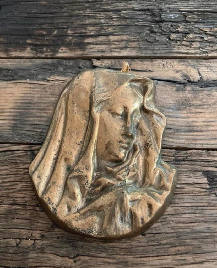 Bronzen religieuze plaat Maria - Jezus Christus Brons o, Antiek en Kunst, Ophalen of Verzenden