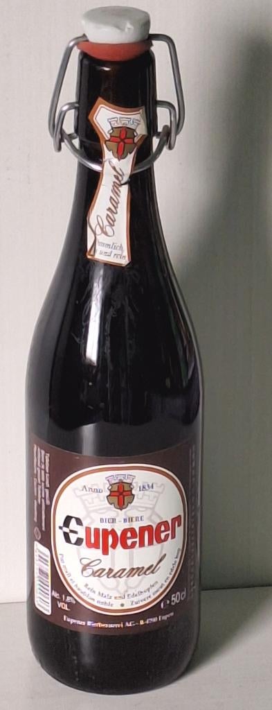 Ancienne bouteille "Eupener Bier" bière au caramel (remplie), Collections, Enlèvement ou Envoi, Utilisé, Bouteille(s), Autres marques