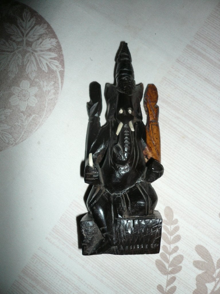 Houten Ganesha sculptuur, Statue, Bois, Brun, Asie