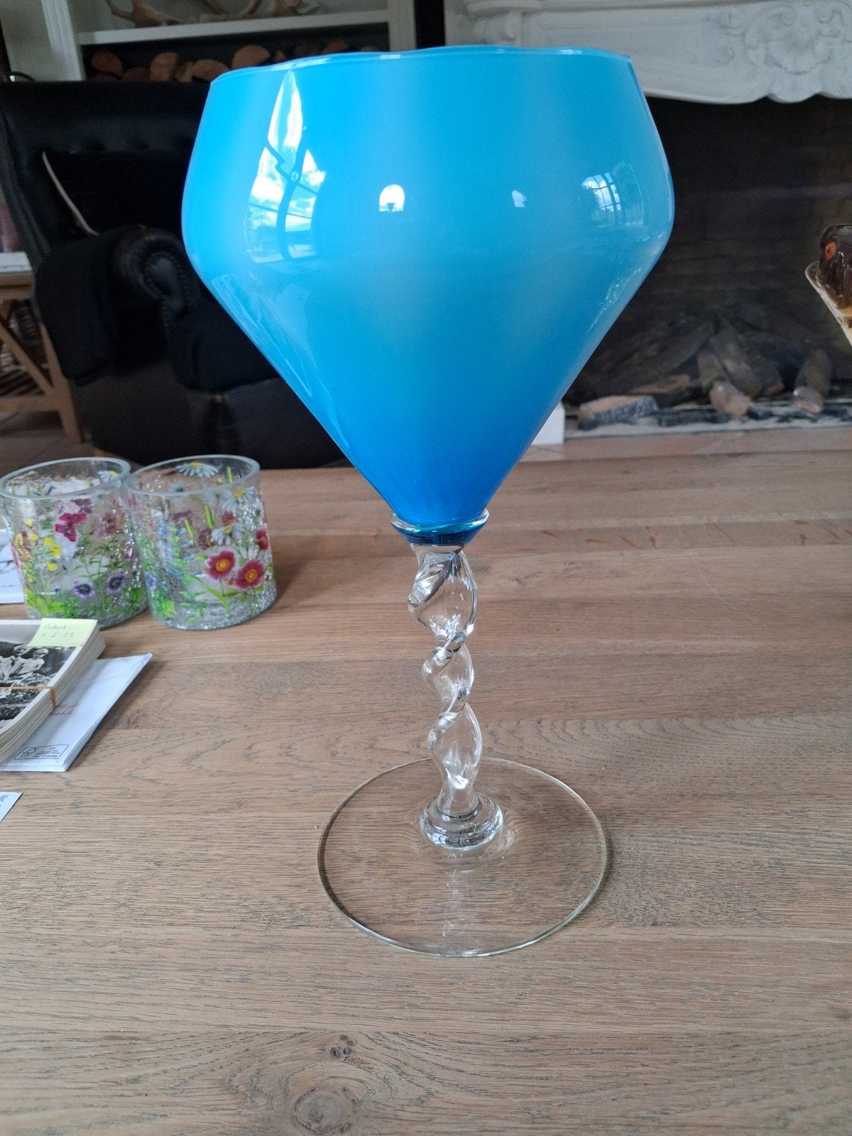 Grote blauwe vintage glazen vaas., Antiek en Kunst, Ophalen of Verzenden
