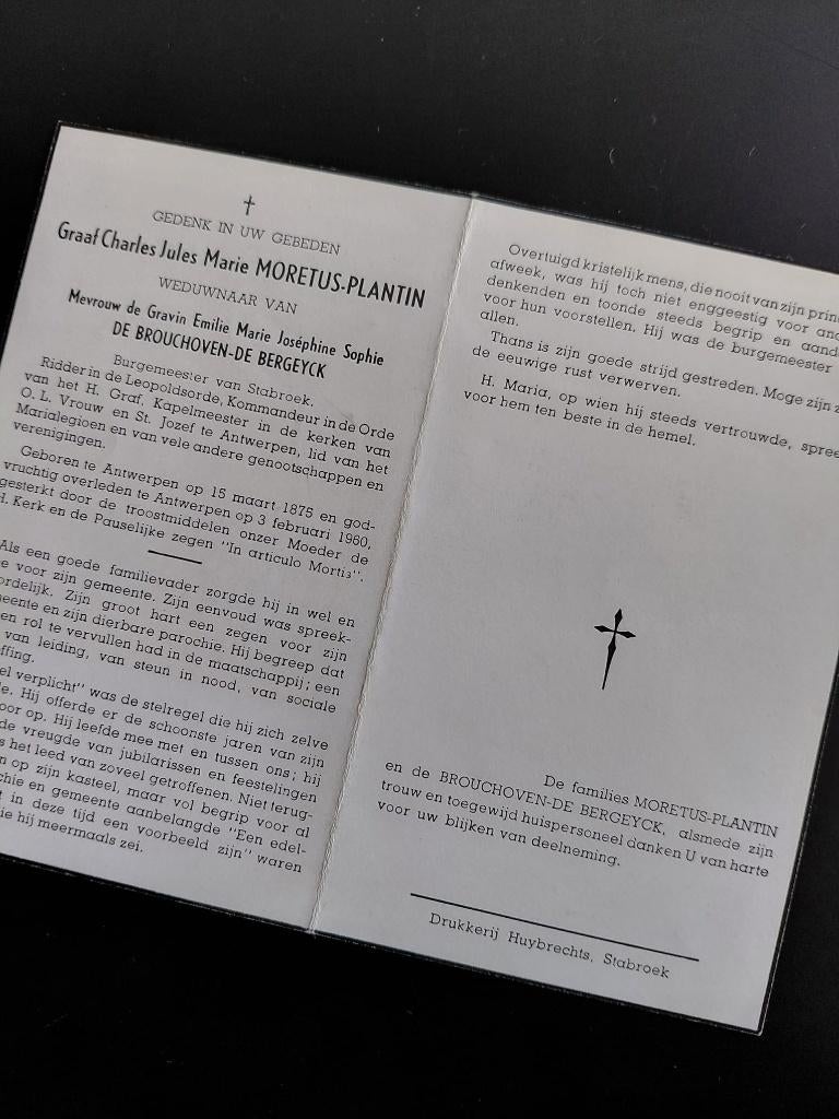 Bidprent Charles Moretus-Plantin, Verzenden, Bidprentje