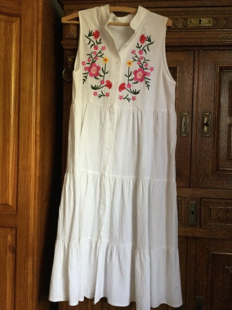 ROBE BLANCHE + BRODERIES- EN COTON/T L, Taille 42/44 (L), Autre, Enlèvement ou Envoi, Comme neuf