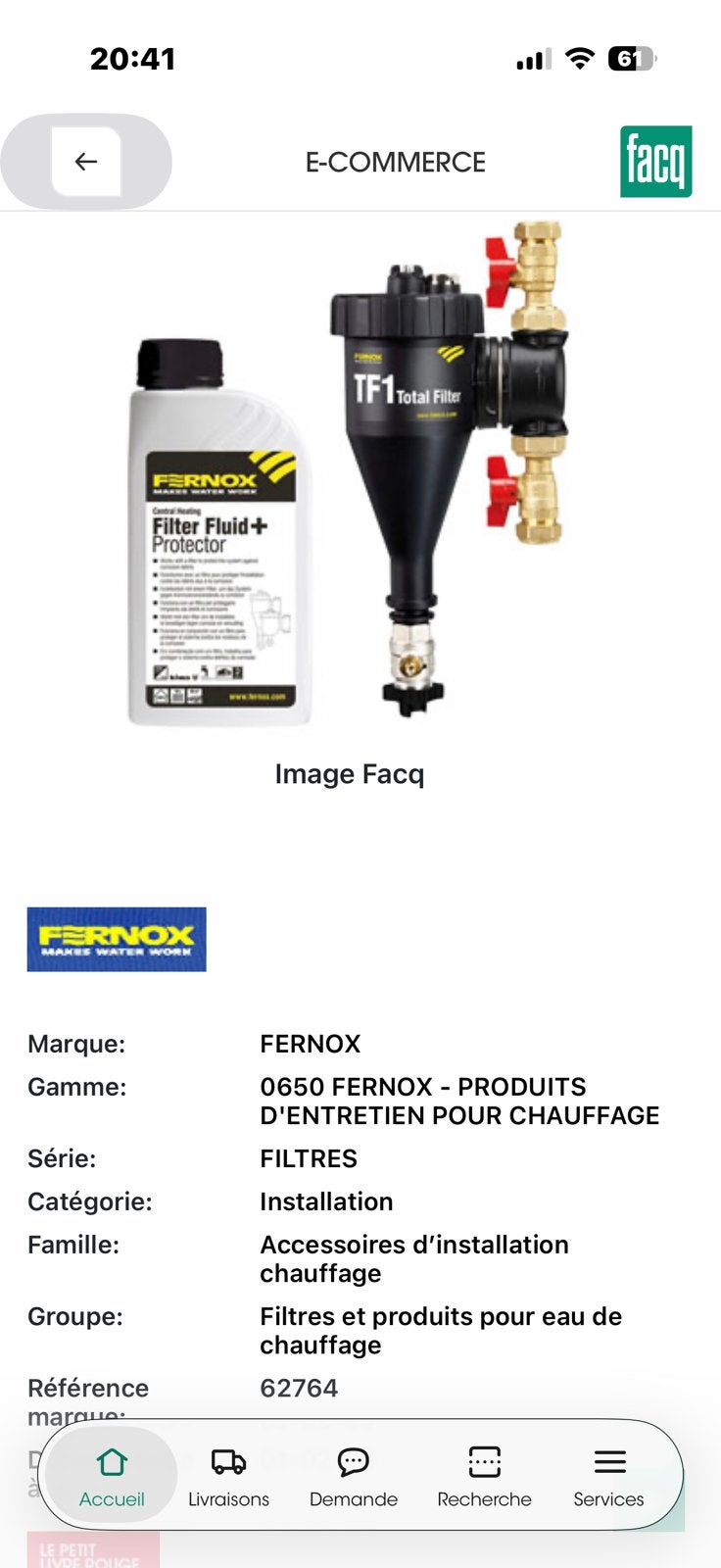 Filtre fernox tf1, Enlèvement