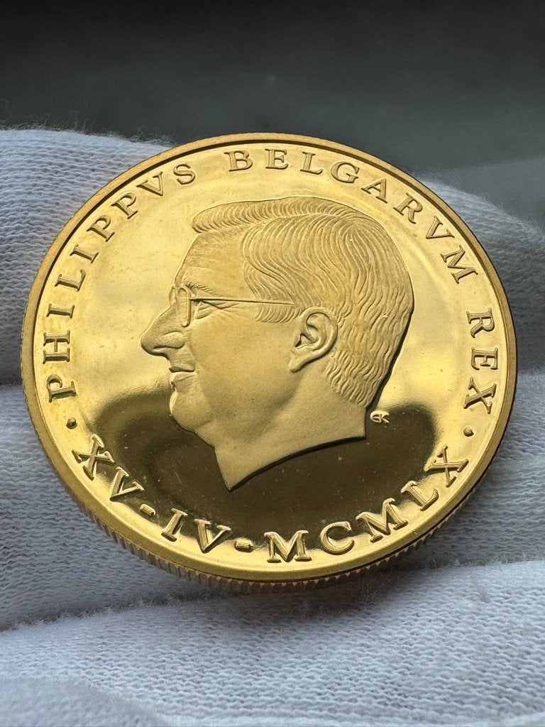 België - Medaille koning Filip 2013 (Verguld/24-karaat goud), Ophalen of Verzenden, Goud