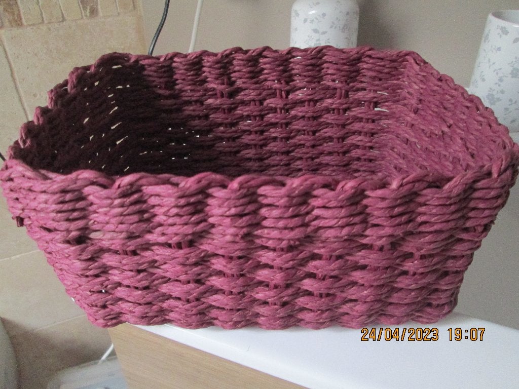 Panier en coton tissé bordeau, Neuf, Tressé, Textile, Enlèvement