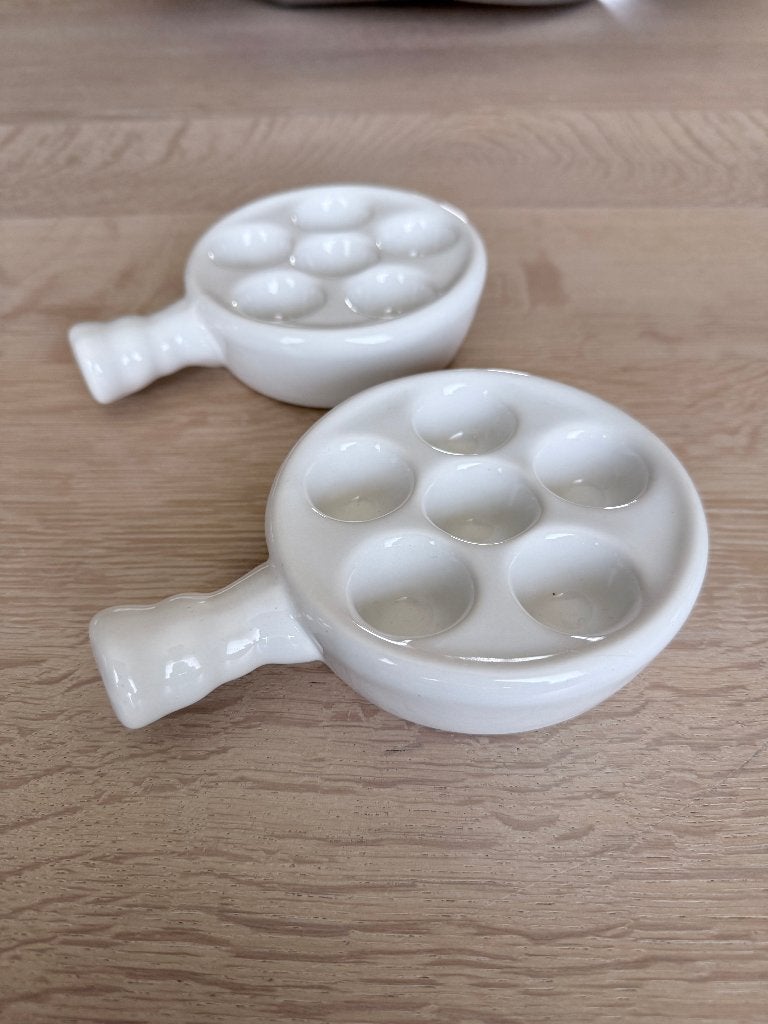 Set met 3 escargot of slakken borden / schalen incl. tangen, Maison & Meubles, Cuisine | Vaisselle, Enlèvement ou Envoi, Utilisé