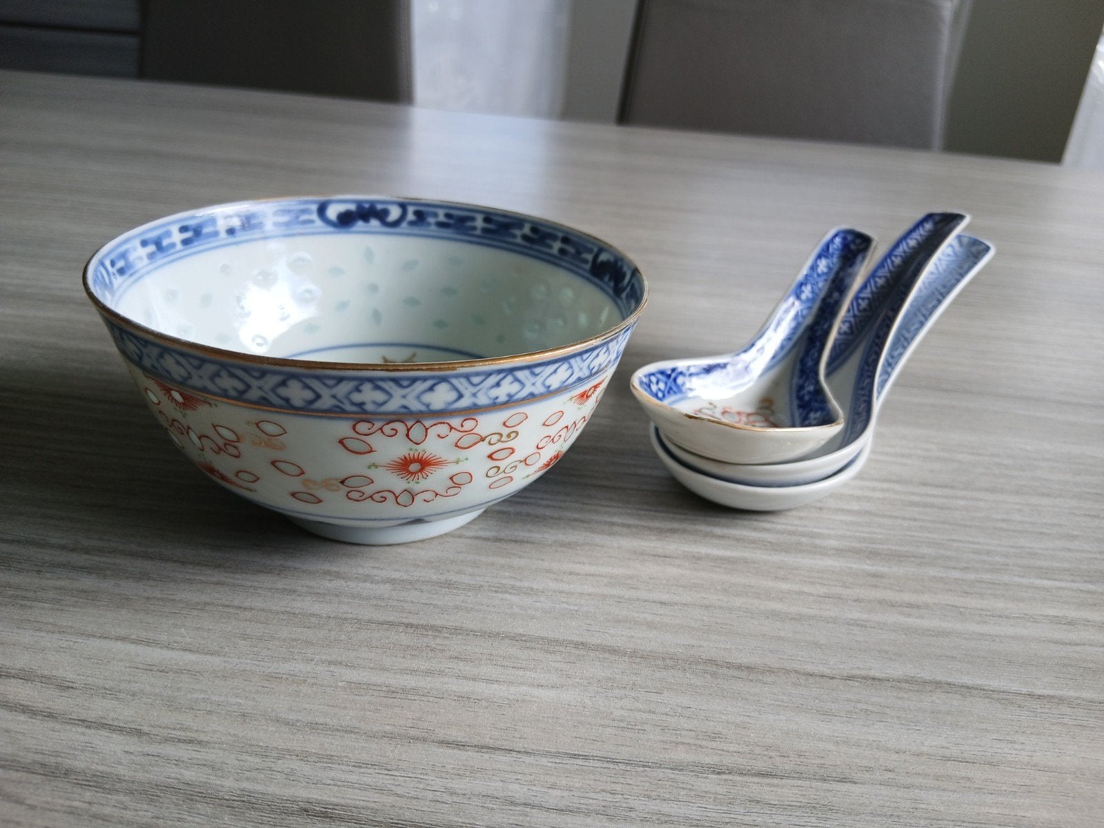 Chinese rijstkom met 3 lepels, Antiek en Kunst, Antiek | Porselein, Ophalen