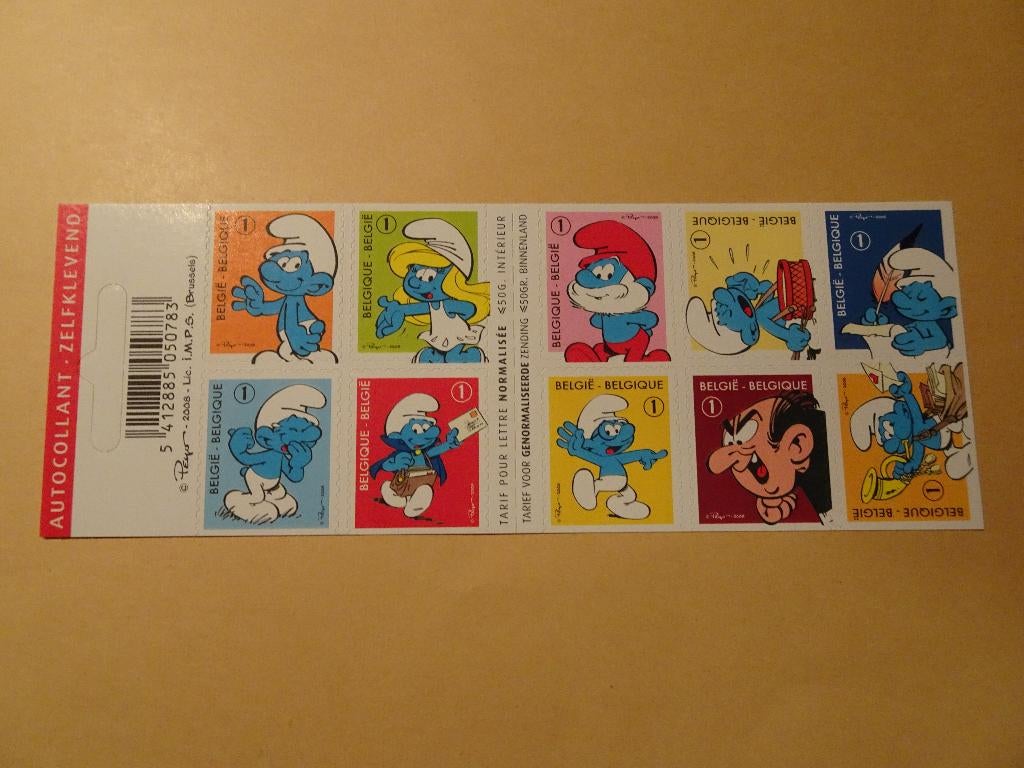 Feuillet 10 timbres - Personnages Schtroumpfs, Collections, Personnages de BD, Neuf, Image, Affiche ou Autocollant, Schtroumpfs