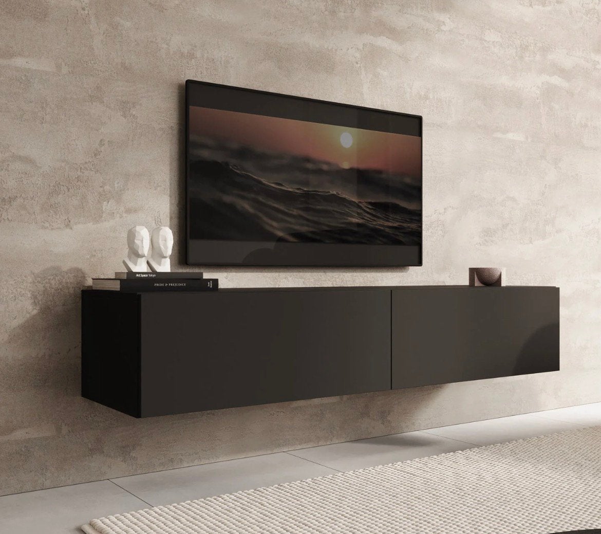 Meuble TV noir mat comme neuf 160x40x30, 25 à 50 cm, Enlèvement ou Envoi, Moins de 100 cm, 150 à 200 cm