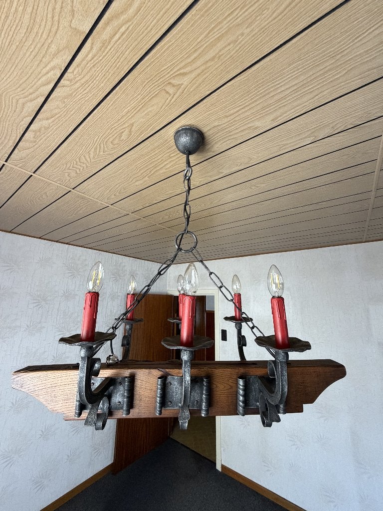 Vintage 6-lichts kroonluchter – jaren 60/70, Antiek en Kunst, Antiek | Verlichting, Ophalen