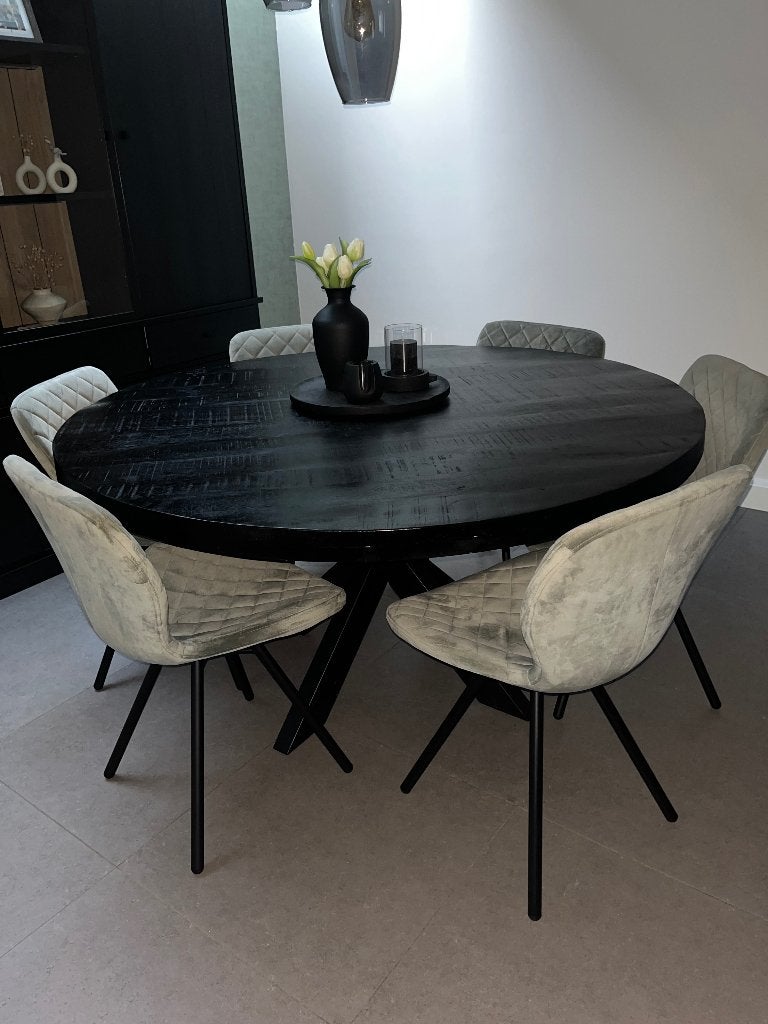 Ronde tafel met 6 stoelen, Huis en Inrichting, Tafels | Eettafels, Ophalen, 100 tot 150 cm, Rond, Zo goed als nieuw