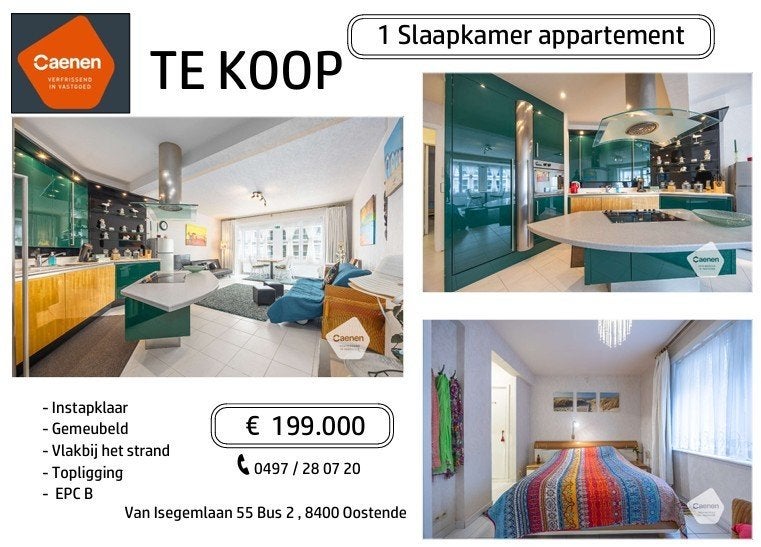 Vakantie Appartement -- TE KOOP -- Oostende, Immo, 65 m², Oostende, 1 kamers, 197 kWh/jaar