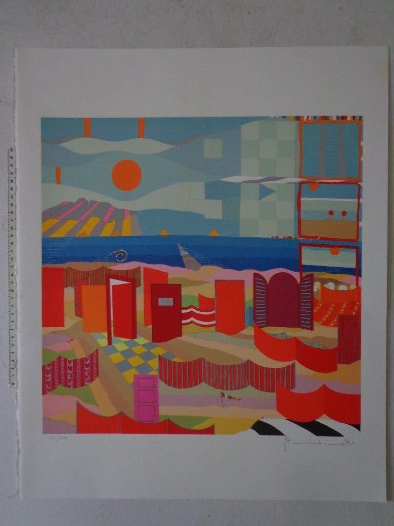 kleurrijke litho van Adi Steurbaut "Verboden te zwemmen", Antiquités & Art, Art | Lithographies & Sérigraphies, Numéroté, Enlèvement ou Envoi