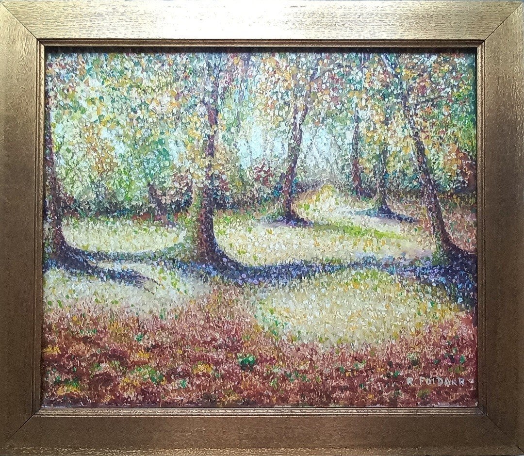 Heldere pointillistische verf op paneel., Ophalen of Verzenden, Paneel
