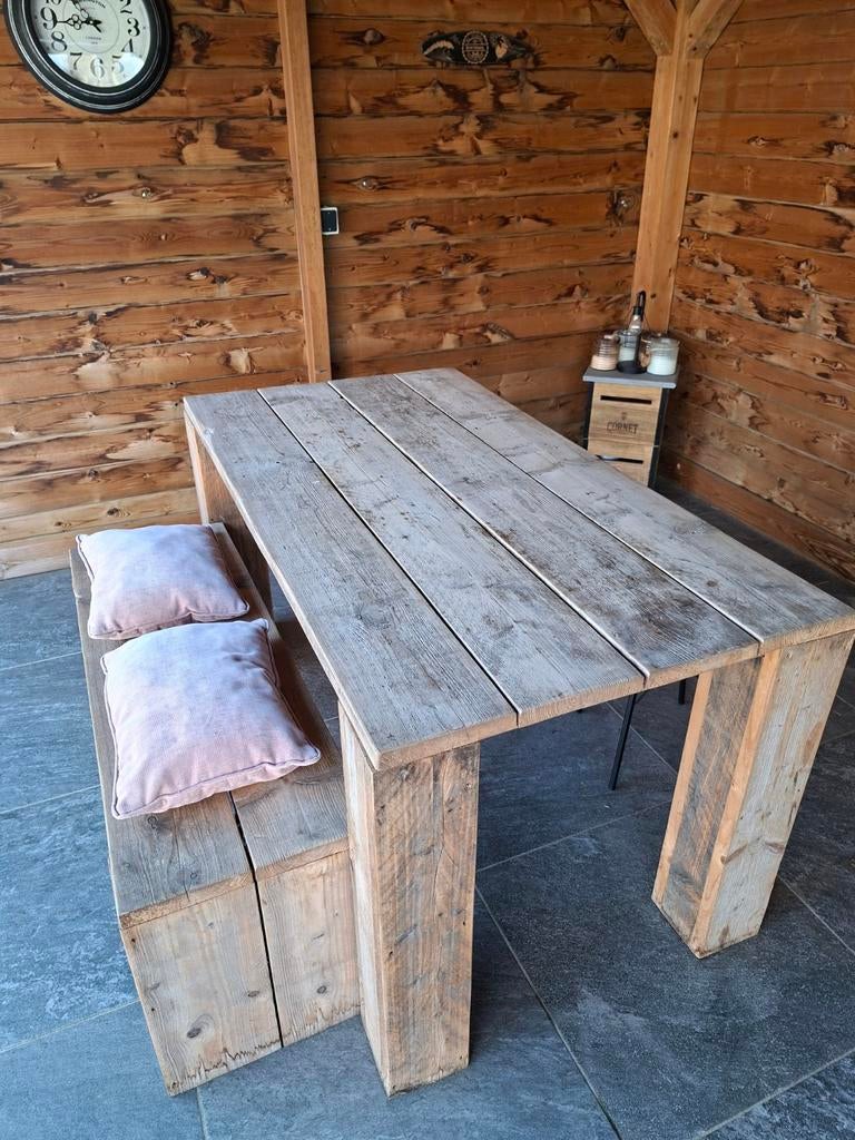 Steigerhouten tafel en bankje, Tuin en Terras, Tuinsets en Loungesets, Ophalen