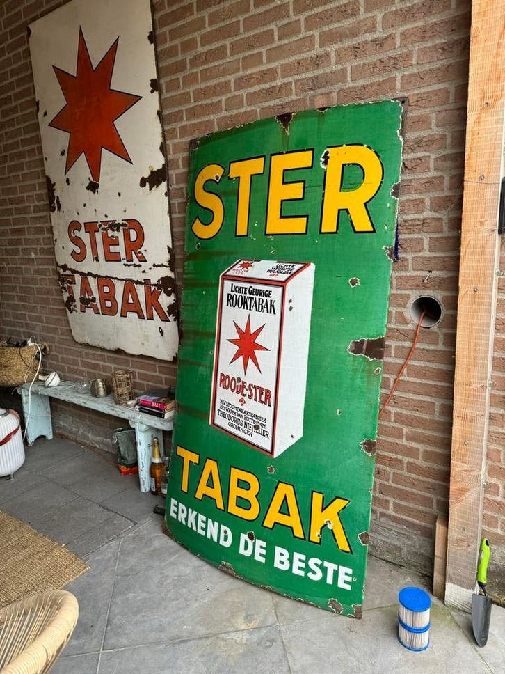 Oude Ster Tabak Emaille Reclamebord, Antiek en Kunst, Antiek | Wandborden en Tegels
