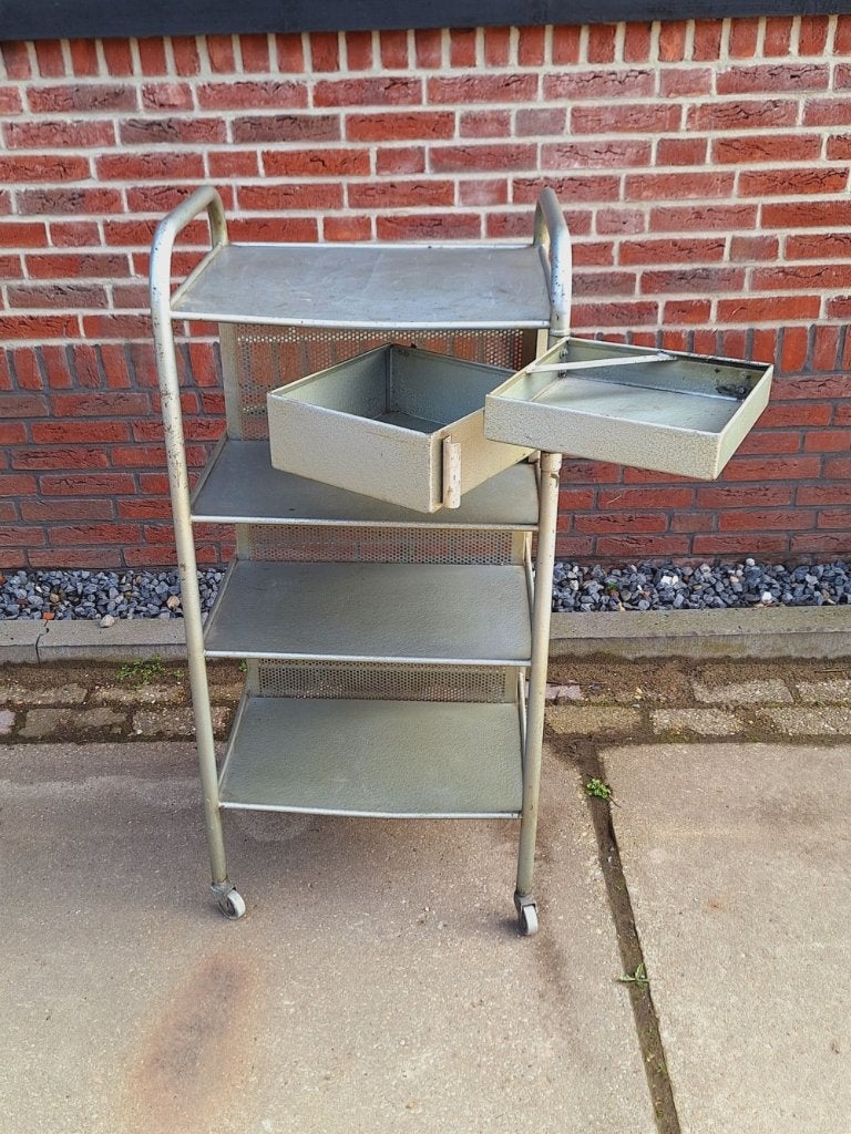 Vintage design trolley van Heliolithe (uit Frankrijk)., Ophalen, Minder dan 55 cm, Gebruikt, Metaal of Aluminium