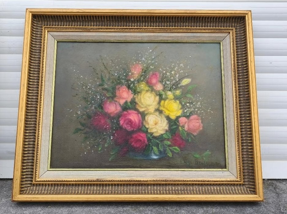huile sur toile quelques roses signe louise nys bruggeman, Ophalen of Verzenden, Doek