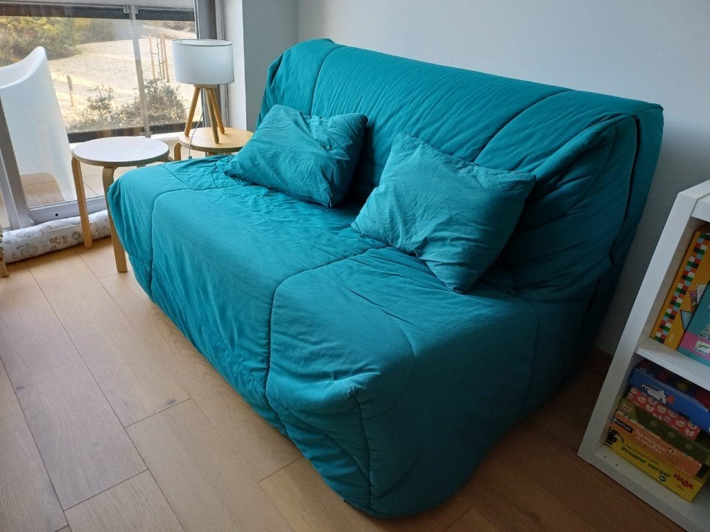 Comfortabele slaapbank,zeer praktisch en in zeer goede staat, Ophalen, Blauw, Tweepersoons, Zo goed als nieuw