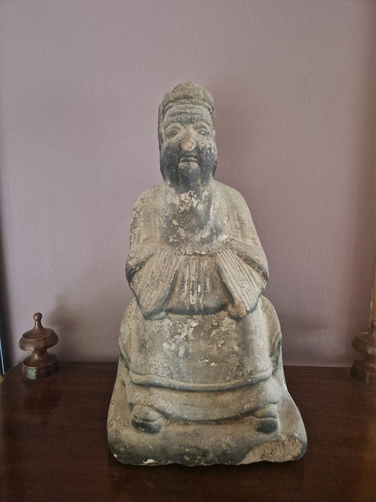 Chinees zittend voorouderfiguur, ca. 1800, Fait main, Sculpture, Enlèvement ou Envoi, Pierre/céramique