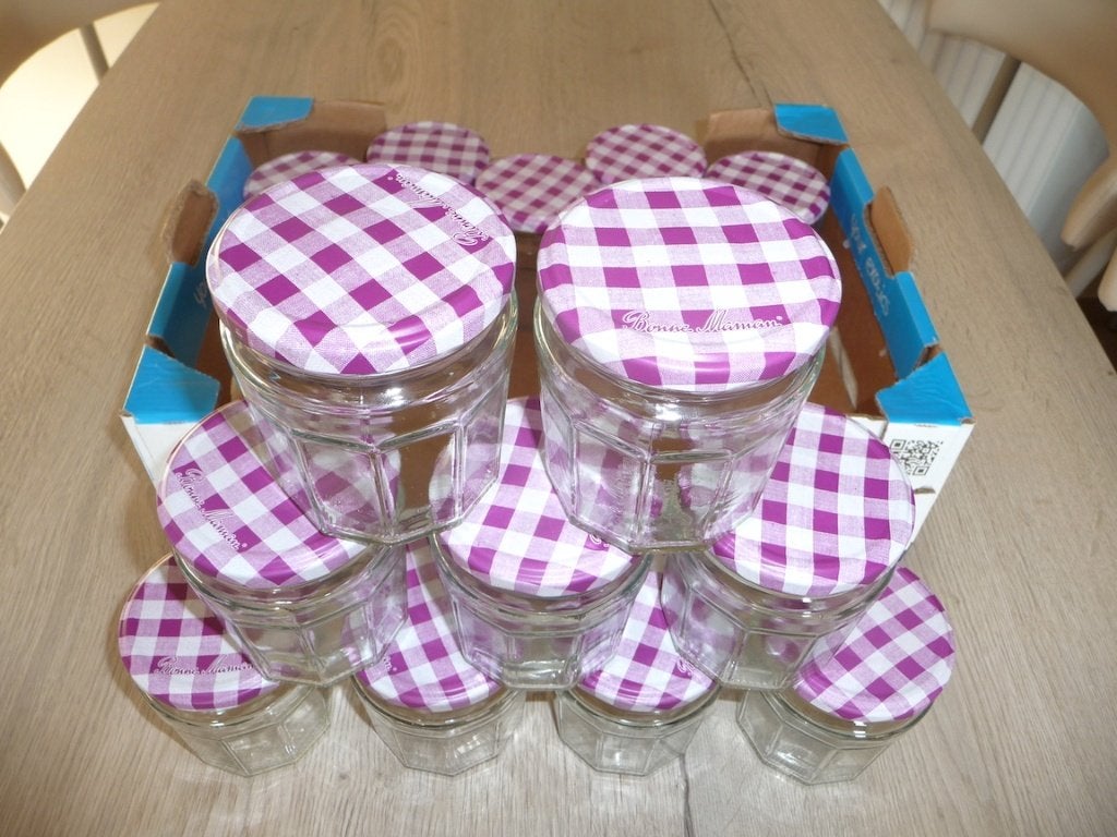 Pots à confiture 335 gr (jusqu'à 30 pièces), Maison & Meubles, Comme neuf, Verre, Avec couvercle, Casserole, Bidon ou Boîte