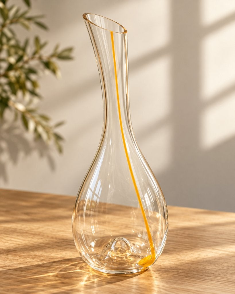 Glazen karaf/decanter – helder glas met gele glasdraad 35 cm, Huis en Inrichting, Transparant, 35 cm, Ophalen of Verzenden, Glas