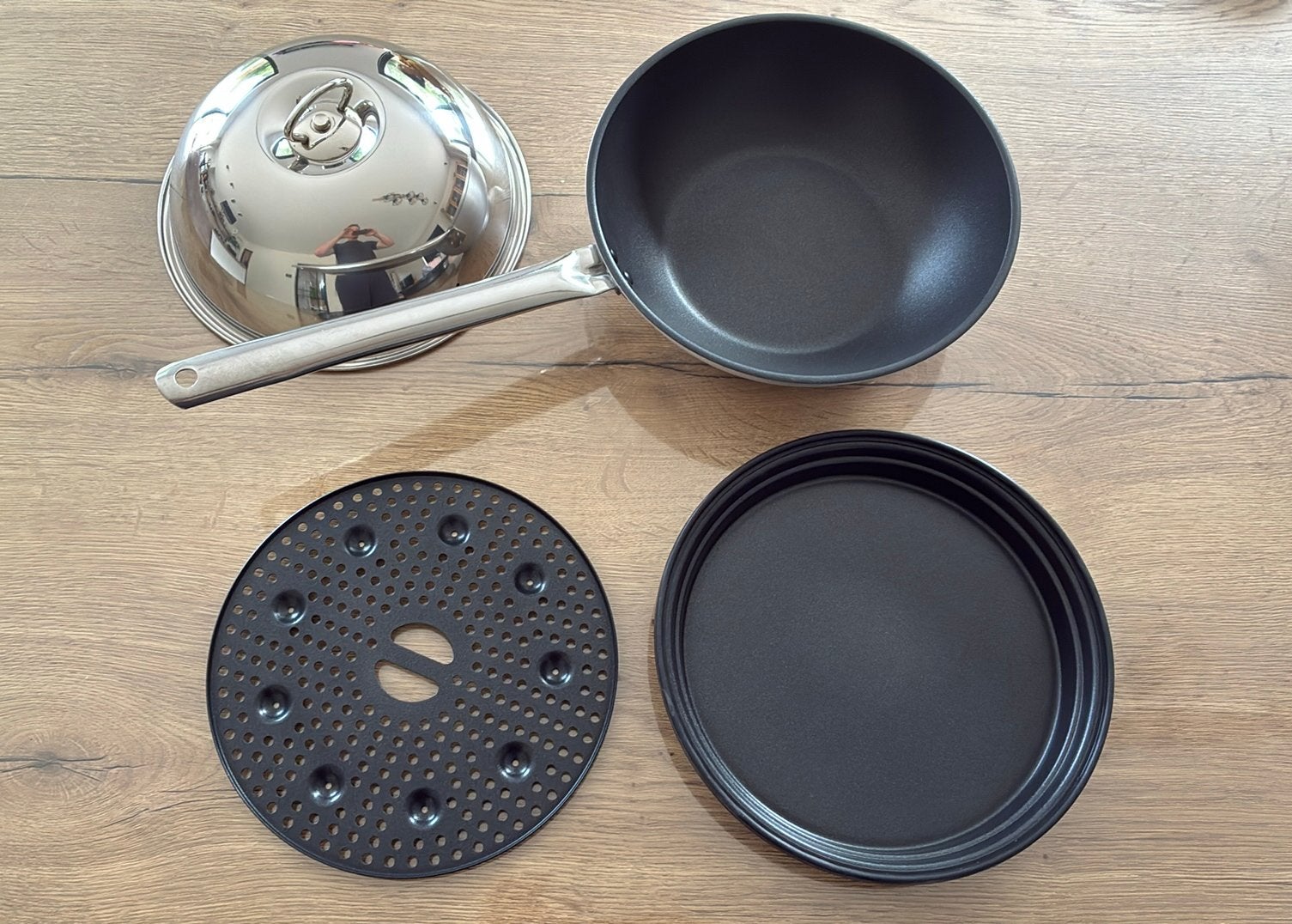 TGAF Multifunctionele Wok & Stoompan Set – Made in Italy, Huis en Inrichting, Ophalen of Verzenden, Nieuw, Aluminium, Wok