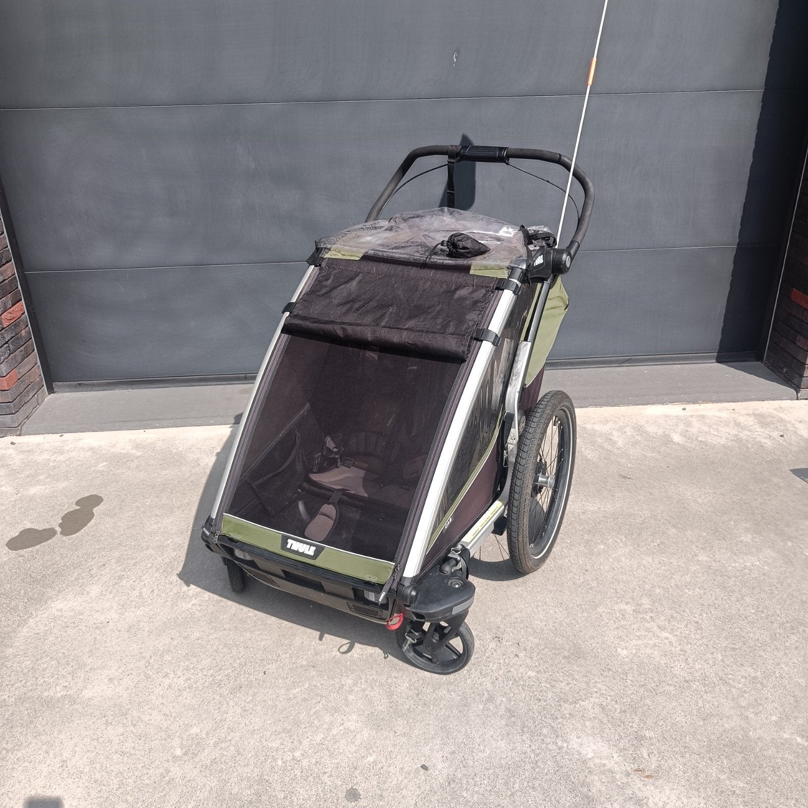 Thule Chariot Cab 2 – Zeer compleet + handrem en opties, Fietsen en Brommers, Ophalen, Gebruikt, Vering, Thule / Chariot