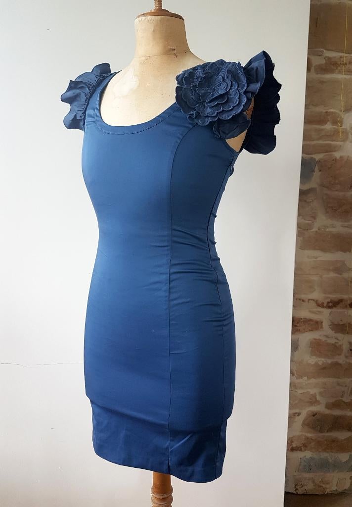 LOVE MOSCHINO - Très belle robe bleue - T.36, Blauw, Ophalen of Verzenden, LOVE MOSCHINO, Maat 36 (S)