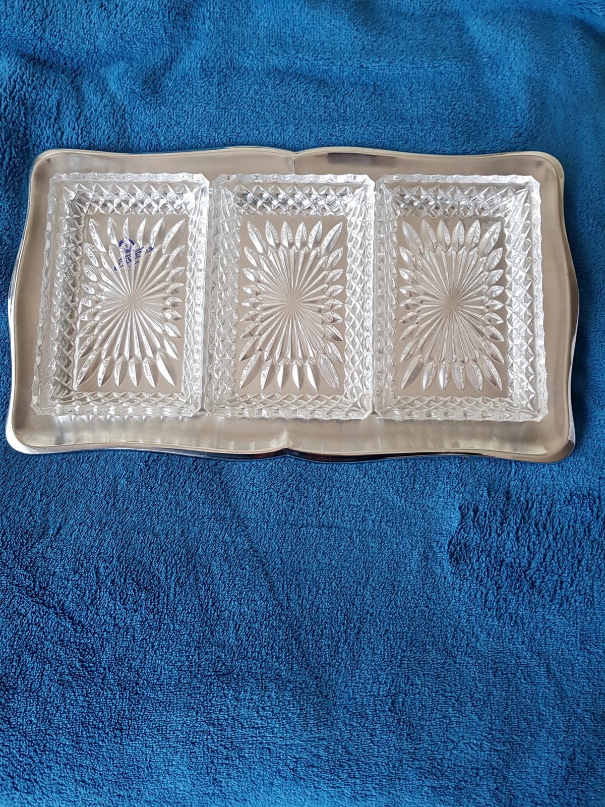 Inox dienblad met 3 geslepen schoteltjes, 35X20cm, nieuwe st, Maison & Meubles, Accessoires pour la Maison | Plateaux, Enlèvement