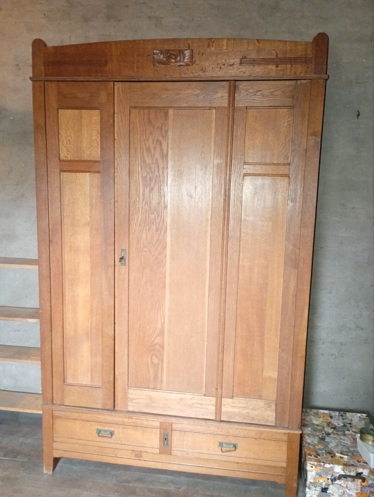 Prachtige antieke eiken kleerkast (Art Deco / Jugendstil), Ophalen