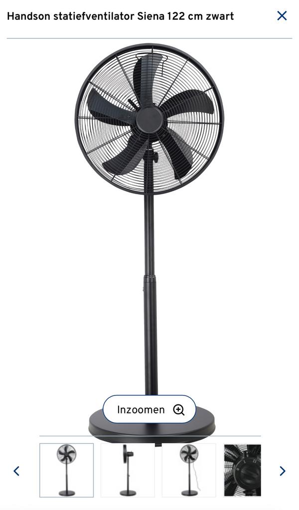 Handson Statiefventilator 122 cm zwart, Ophalen, Zo goed als nieuw, Statiefventilator