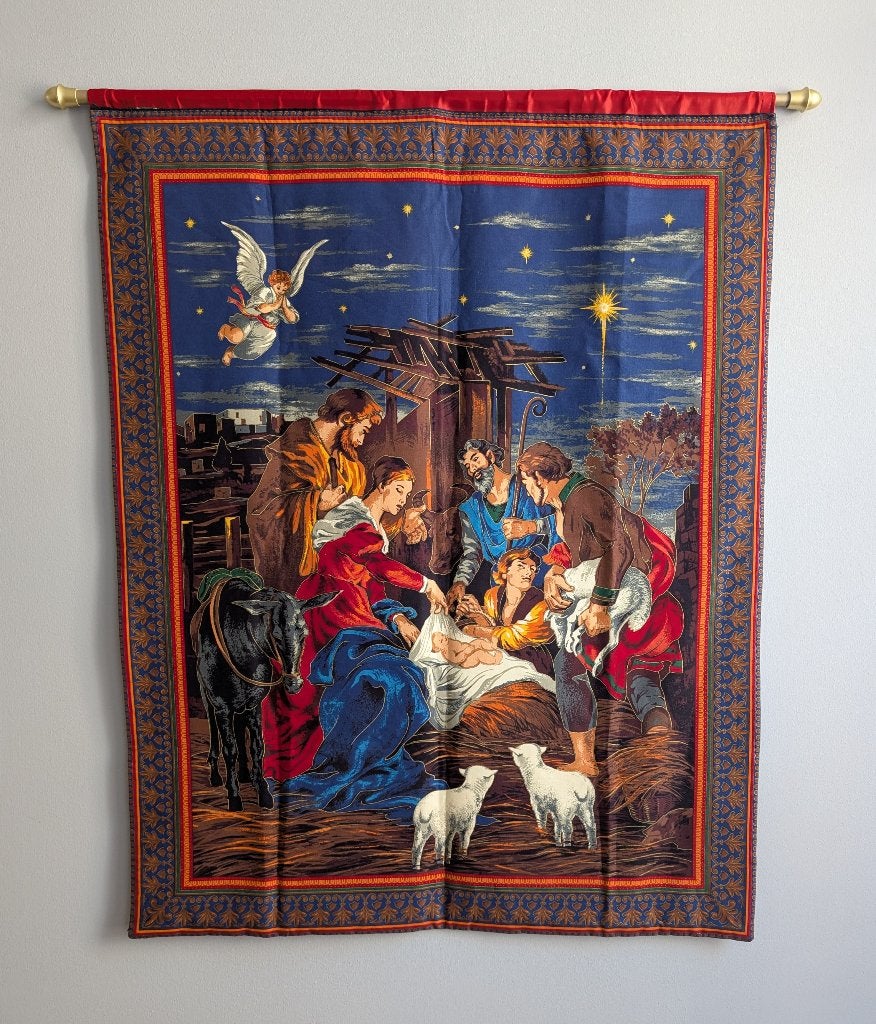 Bijzonder kerkelijk kerstwandkleed, Geboorte Christus, 107cm, Ophalen of Verzenden
