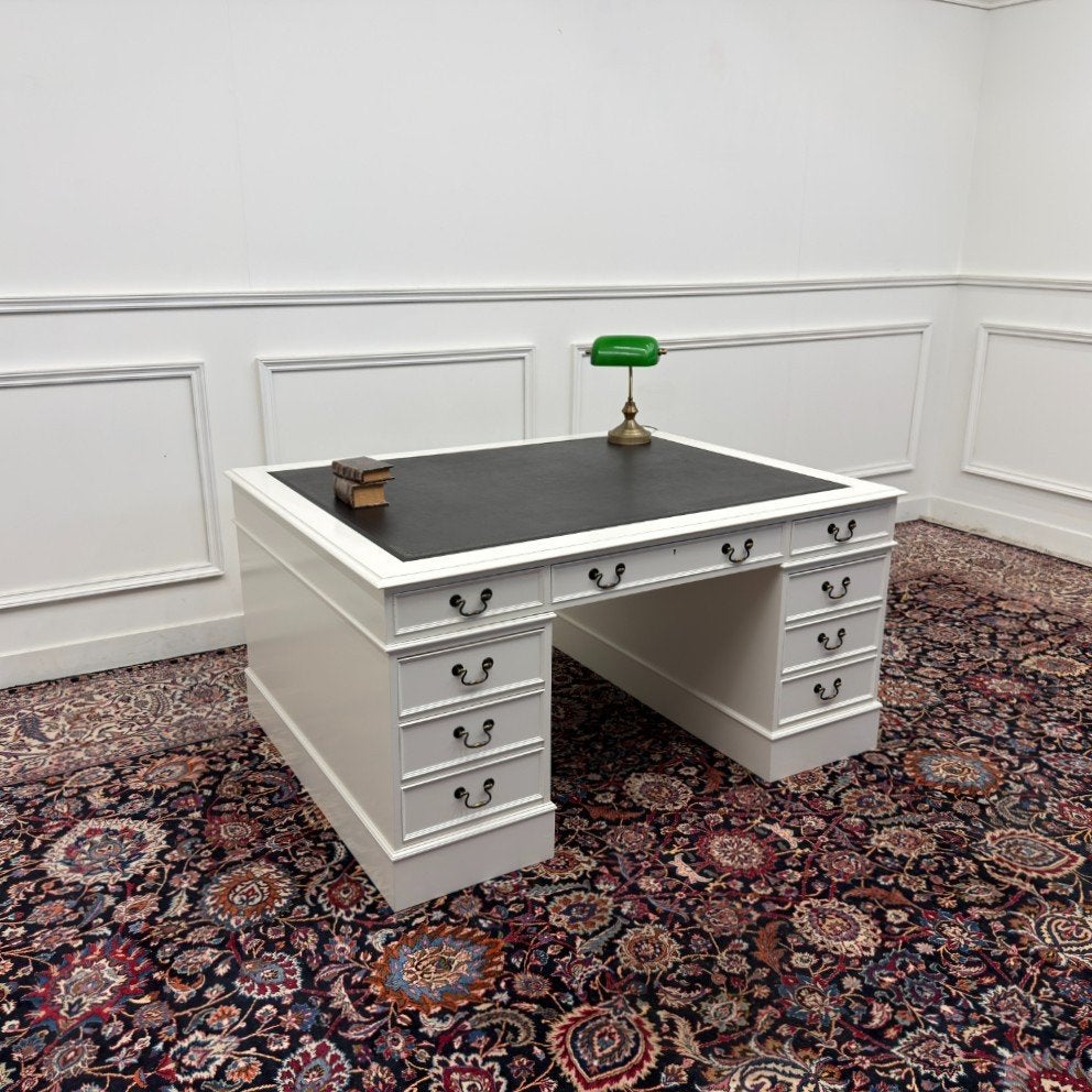 Klassiek Engelse Witte Chesterfield Bureau Partnerdesk, Antiek en Kunst, Ophalen of Verzenden
