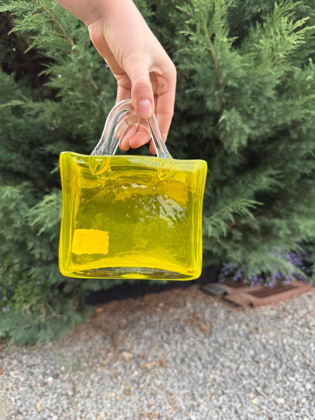 Vase en verre forme sac à main jaune, Neuf, Verre, Jaune, Autres styles