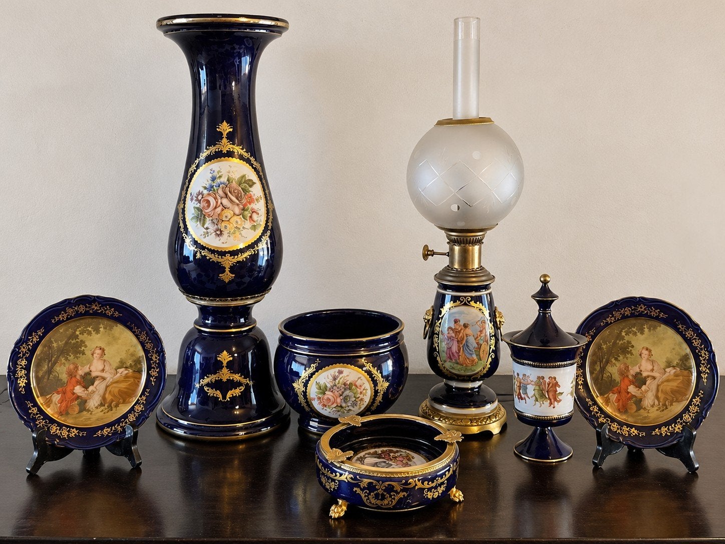 Vintage Italiaans sierporselein kobaltblauw met gouddeco, Ophalen