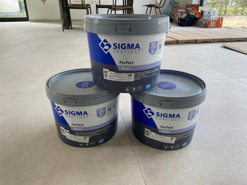 3 x 10L Verf Sigma Perfect Matt RAL 9010, Ophalen, Wit, Nieuw, Verf