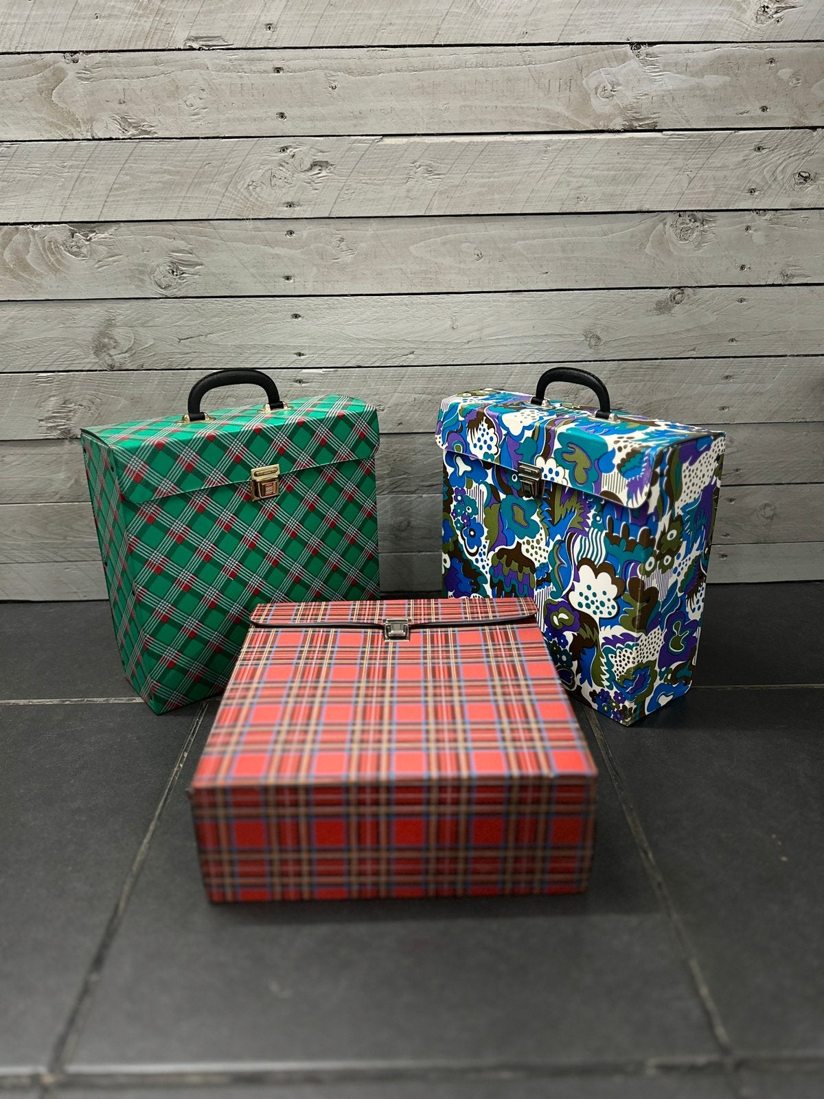Lot de 3 mallettes / valises vinyles 33T vintage 70s - Rétro, Enlèvement, Bleu