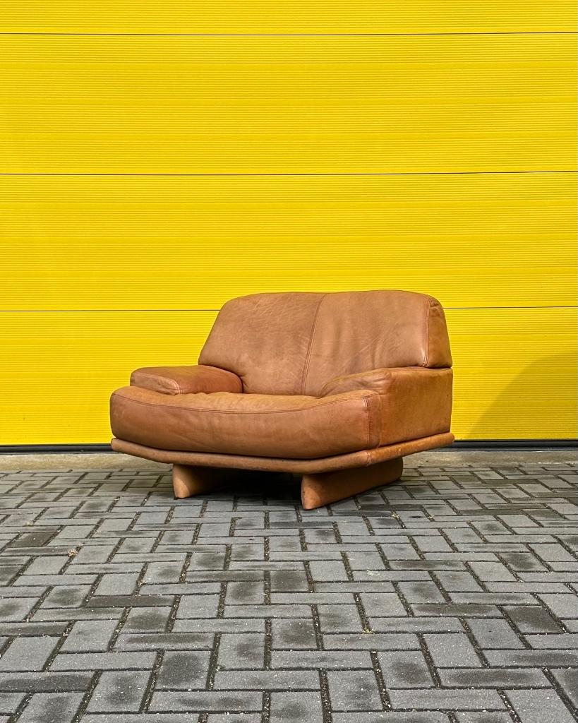 Vintage lounge fauteuil cognac leer, Ophalen, Gebruikt, Vintage Durlet De Sede Rolf Benz, 75 tot 100 cm