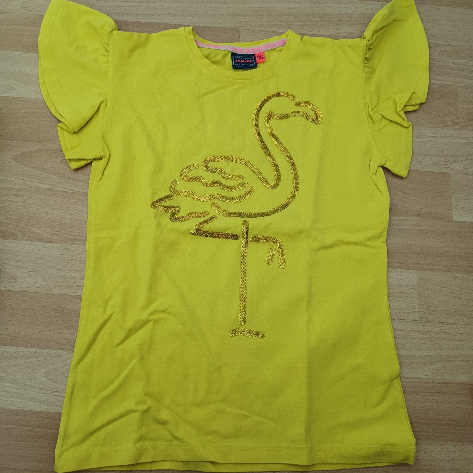 Geel t-shirt flamingo maat 152, Ophalen of Verzenden