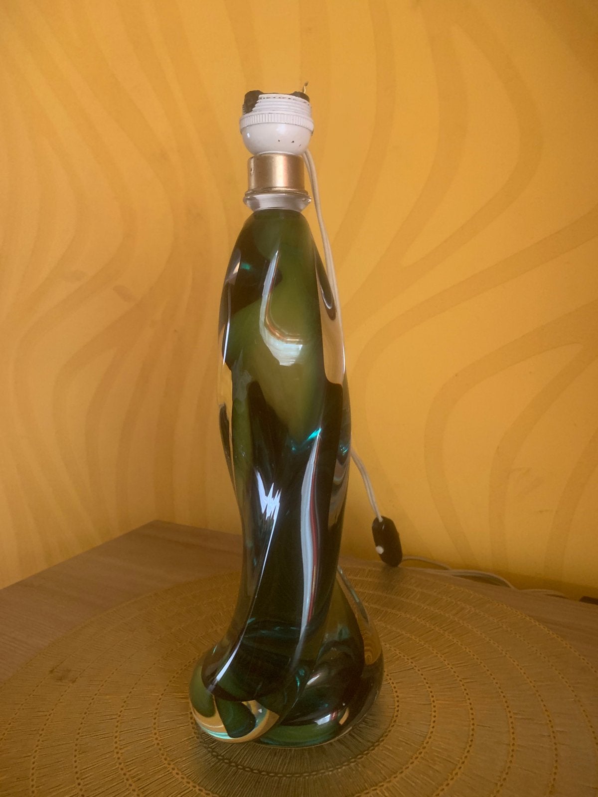 Vintage groene lampvoet in Val Saint-Lambert-kristal, Antiek en Kunst, Ophalen of Verzenden