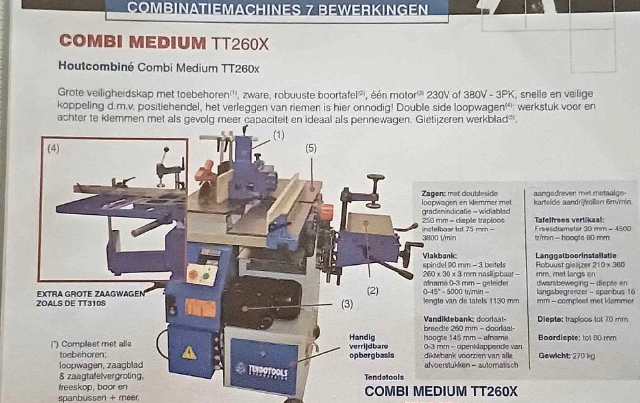Multi Houtbewerkingsmachine COMBI MEDIUM TT260X, Articles professionnels, Machines & Construction | Travail du bois, Enlèvement