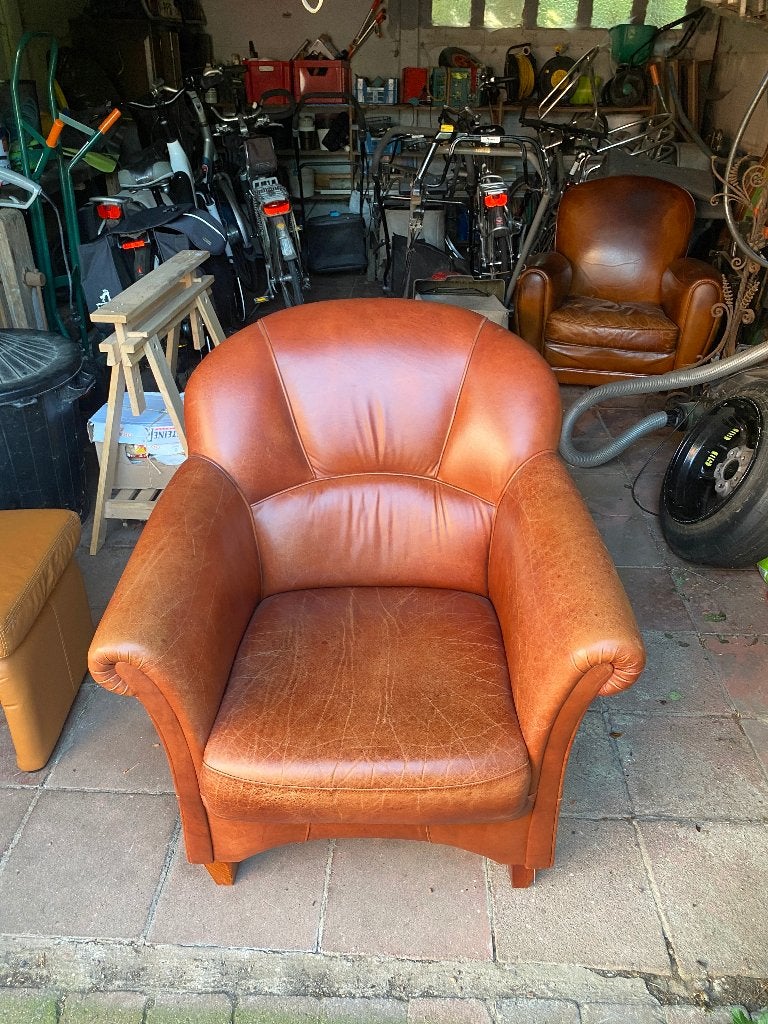 2 lederen zeteltjes in mooie staat (samen), Huis en Inrichting, Fauteuils, Ophalen, Klassiek, 75 tot 100 cm, Zo goed als nieuw