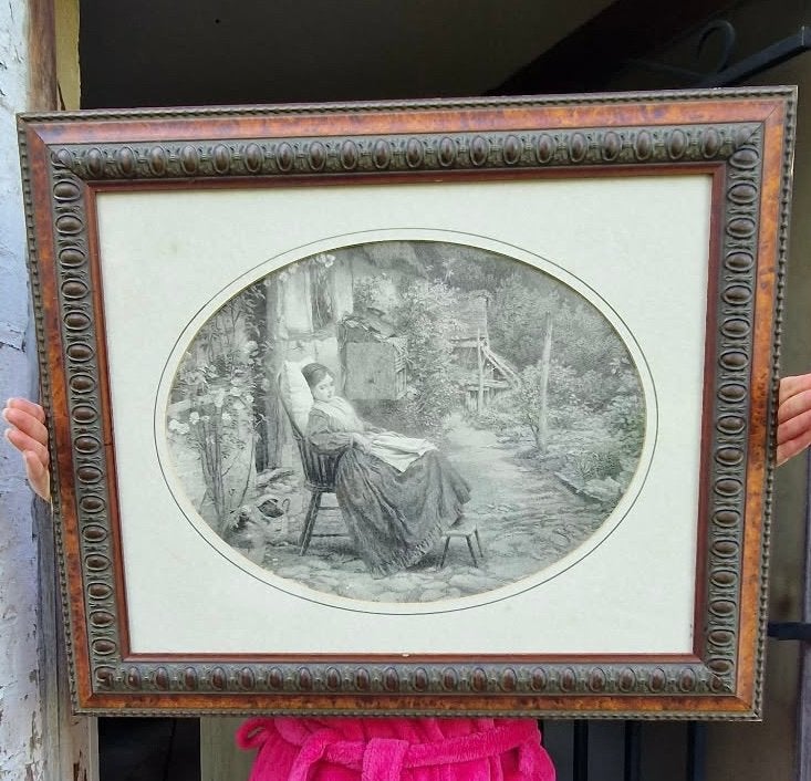 Cadre ancien en loupe de bois et bronze avec gravure ovale, Antiquités & Art, Art | Dessins & Photographie, Estampe, Enlèvement